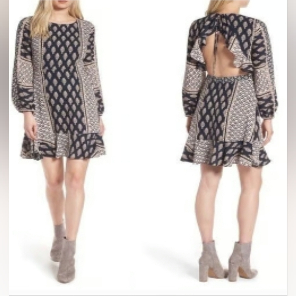 Chelsea28 Open Back Ruffle Dress Navy Patchwork Small